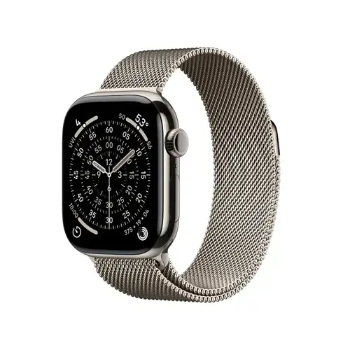 Smartwatch Apple Watch 11, GPS + Cellular, 46mm, Ecran Retina LTPO OLED, Chip S10 cu Procesor Dual-Core, 64GB Flash, Wi-Fi, Bluetooth, Carcasa Titan, Curea Milanese Loop M/L (Argintiu)
