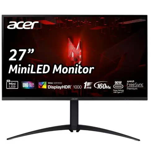 Monitor Gaming IPS LED Acer Nitro XV275KP3b, UHD (3840 x 2160), HDMI, DisplayPort, Pivot, 160 Hz, 2 ms (Negru)