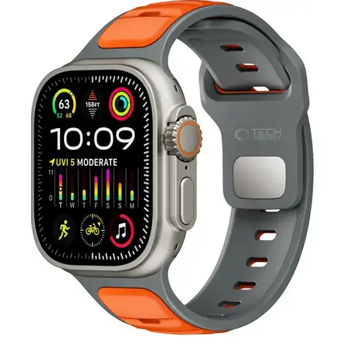 Curea Tech-Protect Iconband Line pentru Apple Watch 49mm / 46mm / 45mm / 44mm Series, Gri/Portocaliu
