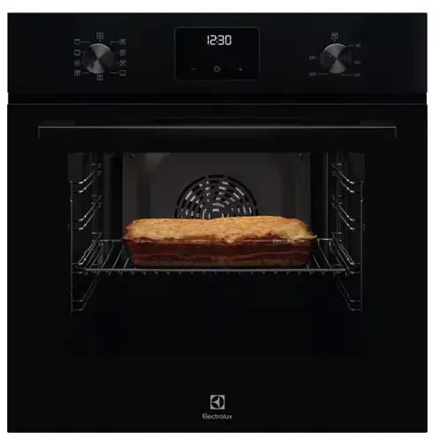 Cuptor incorporabil multifunctional Electrolux LOFGF00BK, Electric, 65 l, Clasa A, 9 functii, Autocuratare catalitica, Convectie, Timer cu display electronic, Grill, Ghidaj telescopic pe 1 nivel, 1 tava emailata + 1 gratar (Negru)