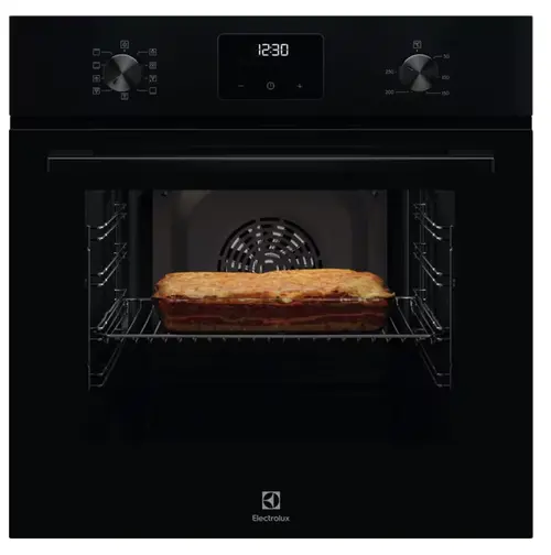 Cuptor incorporabil multifunctional Electrolux LOFGF00BK, Electric, 65 l, Clasa A, 9 functii, Autocuratare catalitica, Convectie, Timer cu display electronic, Grill, Ghidaj telescopic pe 1 nivel, 1 tava emailata + 1 gratar (Negru)
