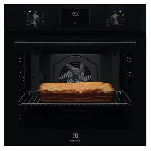Cuptor incorporabil multifunctional Electrolux LOF3H10K, Electric, 72 l, Clasa A+, 9 functii, Convectie, Timer electronic, Grill, Ghidaj telescopic pe 1 nivel, 2 tavi emailate + 1 gratar (Negru)