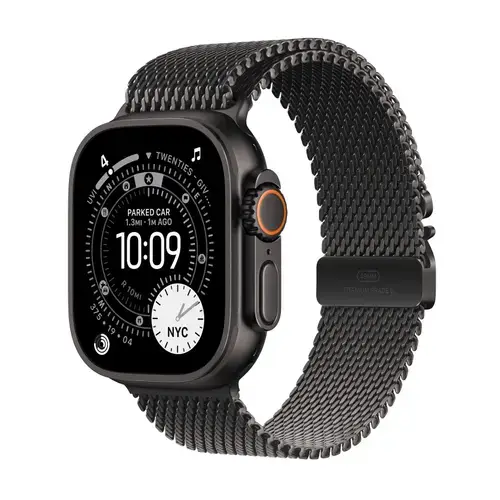 Smartwatch Apple Watch Ultra 3, 49mm, GPS + Cellular, Ecran Retina LTPO OLED, Chip S10 cu Procesor Dual-Core, 64GB Flash, Wi-Fi, Bluetooth, NFC, Milanese Loop Small (Negru)