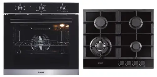 Pachet Samus ONL20 Cuptor incorporabil Samus SC623GX5, Electric, 75 L, 5 functii + Plita incorporabila Samus PSG-64SG1, Gaz, 4 arzatoare, Arzător WOK, Aprindere electrica (Negru)