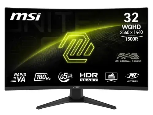 Monitor Gaming Rapid VA LED MSI 31.5inch MAG 321CQF E18, WQHD (2560 x 1440), HDMI, DisplayPort, Ecran curbat, 180 Hz, 0.5 ms (Negru)