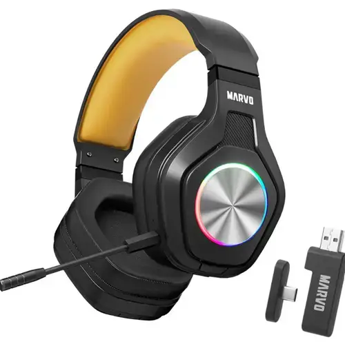 Casti Gaming Marvo HG9084W Pulz 80W, Wireless 2.4 Ghz, Bluetooth, iluminare RGB (Negru)