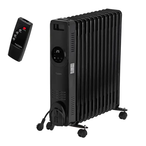 Radiator cu ulei Kaissen KA7825, 13 elementi, Afisaj LED, Telecomanda, 2500 W, trei niveluri de incalzire, 55.5x24x59.5 cm (Negru)