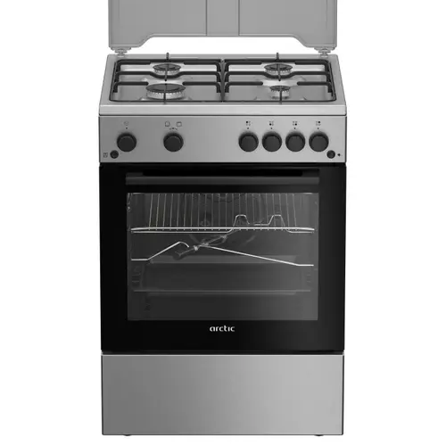 Aragaz Arctic ABGG6611DTTLX, Gaz, 4 arzatoare, Aprindere electrica, Siguranta, Grill, Rotisor, Timer, Iluminare cuptor, 60 cm (Inox)