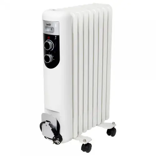 Calorifer electric Home FKOS9M, Putere 2000 W, 9 elementi, Termostat reglabil, Indicator luminos functionare, Suport pentru cablu (Alb)