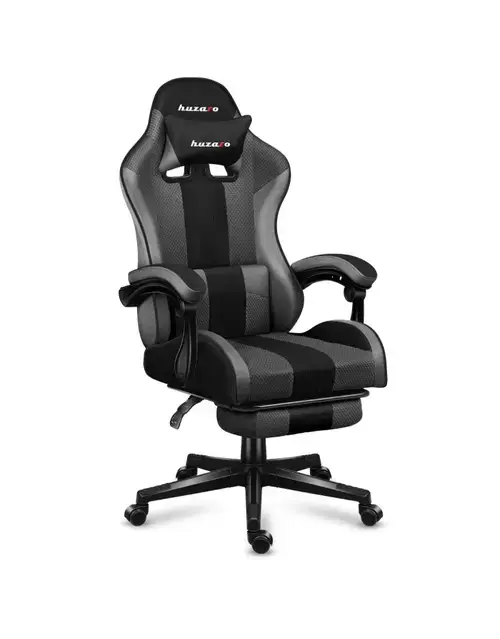 Scaun gaming Huzaro HZ-Force 4.7, Mesh, Suport picioare, Cotiere moi, Perne lombara & cervicala, Cadru otel (Gri/Negru)