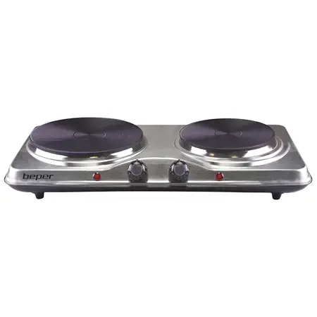 Plita electrica dubla BEPER BP90825, 1000+1500 W, 2 placi din fonta, Diametru 18.5/15.5 cm, 5 trepte temperatura (Argintiu)