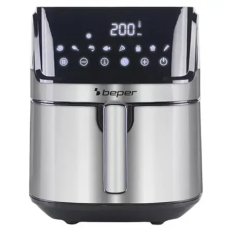 Friteuza cu aer cald BEPER BP101070, 7 l, 1700 W, Timer 60 minute, 8 programe (Argintiu)