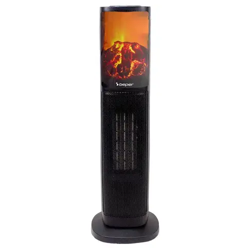 Aeroterma ceramica turn BEPER BP203010, 2000 W, LED cu efect de flacara, Telecomanda, Cronometru (Negru)