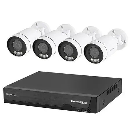 Kit supraveghere video Kruger&Matz C300, 4 camere incluse, 5MP 2560x1944, PoE, IP67, IR 30m  (Alb)