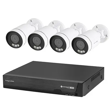 Kit supraveghere video Kruger&Matz C300, 4 camere incluse, 5MP 2560x1944, PoE, IP67, IR 30m  (Alb)