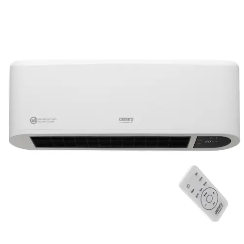 Aeroterma de perete Camry CR7753, 2000 W, 2 trepte putere, Afisaj LED, Programare 24/7, Telecomanda (Alb)