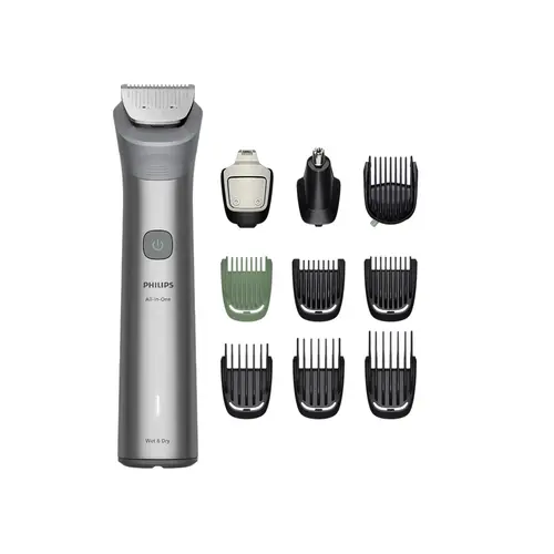 Aparat de tuns multifunctional Philips Multigroom 5000 10in1 MG5921/15, Autonomie 120 minute, 11 trepte lungime (Gri)