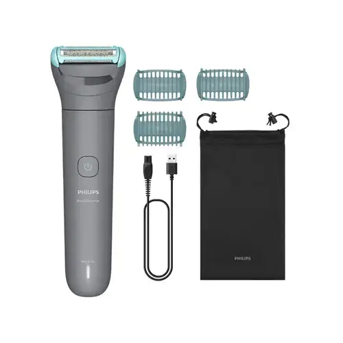Aparat de ras electric pentru corp Philips Body Groomer BG3485/15, Autonomie 80 minute, Wet&Dry, Husa (Gri)