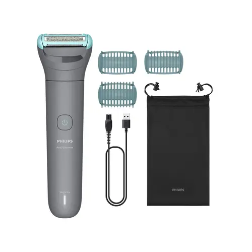 Aparat de ras electric pentru corp Philips Body Groomer BG3485/15, Autonomie 80 minute, Wet&Dry, Husa (Gri)