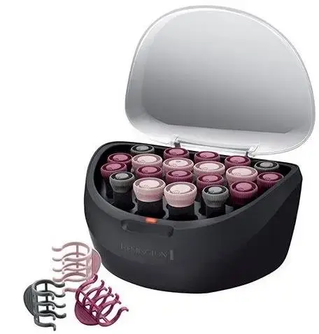 Trusa de bigudiuri electrice Remington Ionic H5600, 20 bigudiuri, 3 marimi, Ionizare, Invelis catifelat, Nucleu ceara (Negru)