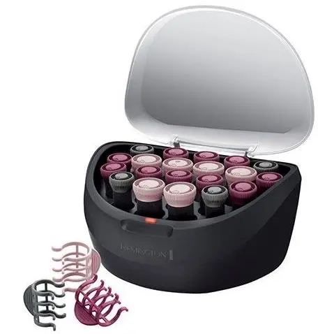 Trusa de bigudiuri electrice Remington Ionic H5600, 20 bigudiuri, 3 marimi, Ionizare, Invelis catifelat, Nucleu ceara (Negru)