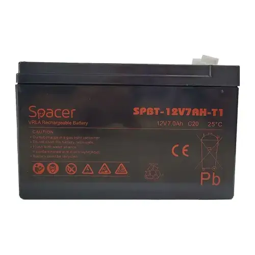 Acumulator UPS SPACER 12V/7Ah, dimensiuni: 151x66x96mm, inaltime+terminal: 102mm, terminal F1(T1), pentru sisteme de securitate