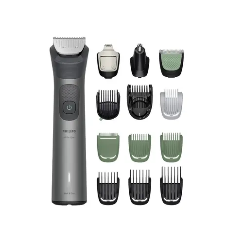 Aparat de tuns multifunctional Philips All-in-One Trimmer Seria 7000 MG7921/15, 15-in-1, 19 trepte taiere, Wet&Dry, Autonomie 120 minute, 15 atasamente (Gri)