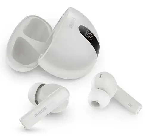 Casti True Wireless In-Ear Philips TAT2520WT/00, Bluetooth, Noise Cancelling, Microfon, IPX4 (Alb)