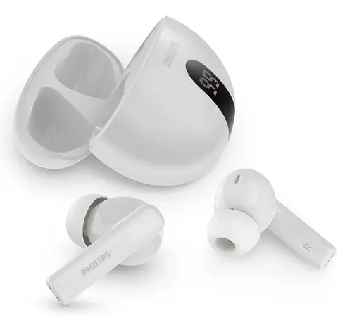 Casti True Wireless In-Ear Philips TAT2520WT/00, Bluetooth, Noise Cancelling, Microfon, IPX4 (Alb)
