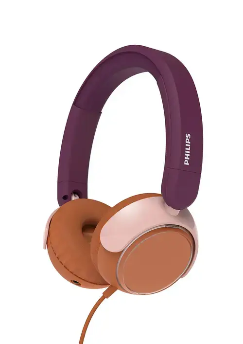 Casti Stereo cu fir pentru copii Philips Seria 2000 TAK2000MP/00, Jack 3.5mm, Cablu 1.2m, Microfon (Mov/Portocaliu)