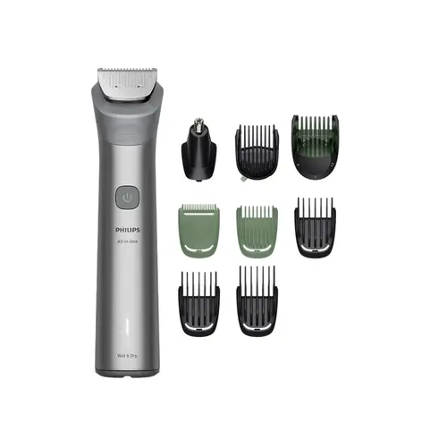 Aparat de tuns multifunctional 10 in 1 Philips Series 5000 MG5931/15, Acumulator, Autonomie 120 minute (Gri)