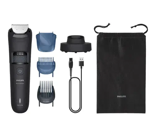 Aparat de tuns barba Philips Beard Trimmer Seria 5000 BT5780/15, Autonomie 100 minute, Umed&Uscat, 40 trepte taiere, Lame cu auto-ascutire (Negru)