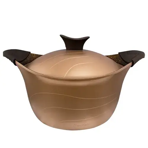 Oala cu capac Neoklein CS20, diametru 20 cm, capacitate 2.1 L, aluminiu turnat, invelis anti-aderent (Auriu)
