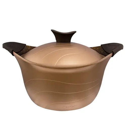 Oala cu capac Neoklein CS20, diametru 20 cm, capacitate 2.1 L, aluminiu turnat, invelis anti-aderent (Auriu)