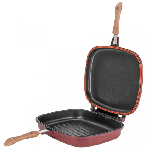 Tigaie dubla grill Neoklein DGR36, 36 cm, dreptunghiulara, titan antiaderent (Rosu)