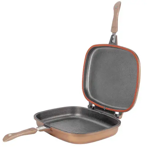 Tigaie dubla grill Neoklein DGR36, 36 cm, dreptunghiular, titan antiaderent (Auriu)