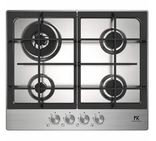 Plita incorporabila Master Kitchen MKHG 6031ED-TCXS, Gaz, 4 arzatoare, Gratare fonta, Arzator wok, Aprindere electrica integrata, Sistem siguranta, 60 cm (Inox)