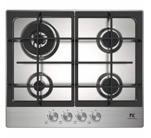 Plita incorporabila Master Kitchen MKHG 6031ED-TCXS, Gaz, 4 arzatoare, Gratare fonta, Arzator wok, Aprindere electrica integrata, Sistem siguranta, 60 cm (Inox)