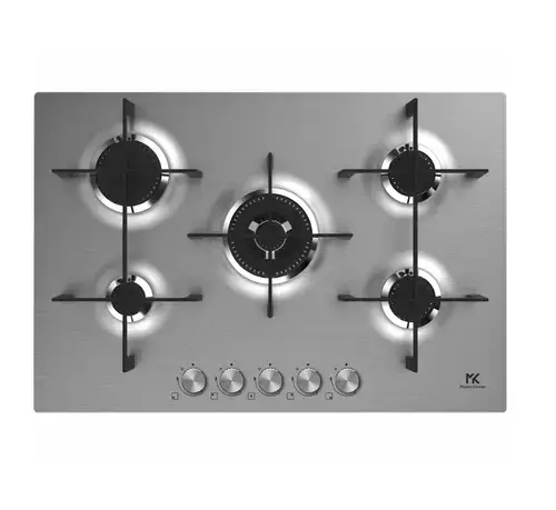 Plita incorporabila Master Kitchen MKHG MKHG 7541EDS-FTCXS, Gaz, 5 arzatoare, Gratare fonta, Arzator coroana tripla, Aprindere electica integrata, Sistem siguranta, 75 cm, Sticla (Inox)