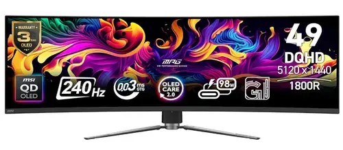 Monitor Gaming QD-OLED MSI 49inch MPG 491CQPX QD-OLED, DQHD (5120 x 1440), HDMI, DisplayPort, Ecran curbat, 240 Hz, 0.03 ms (Negru)