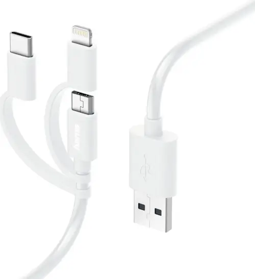 Cablu Hama 187200, microUSB 3-in-1 cu adaptor pentru USB-C, Lightning, 1 m (Alb)