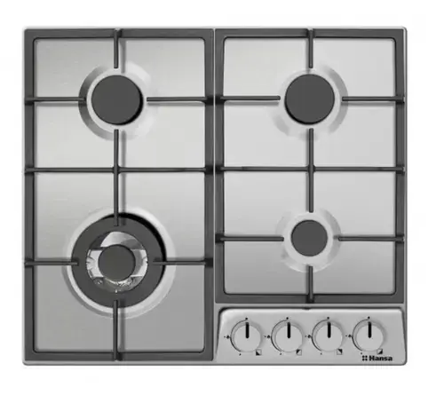Plita incorporabila Hansa BHGI6718311, Gaz, 4 arzatoare, Aprindere electrica, 60 cm, WOK, Gratare fonta (Inox)