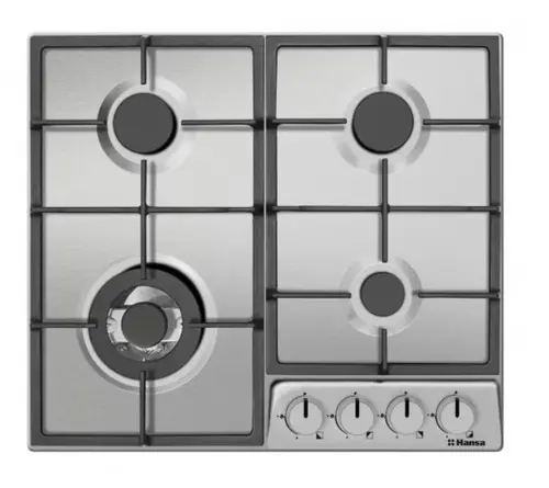 Plita incorporabila Hansa BHGI6718311, Gaz, 4 arzatoare, Aprindere electrica, 60 cm, WOK, Gratare fonta (Inox)
