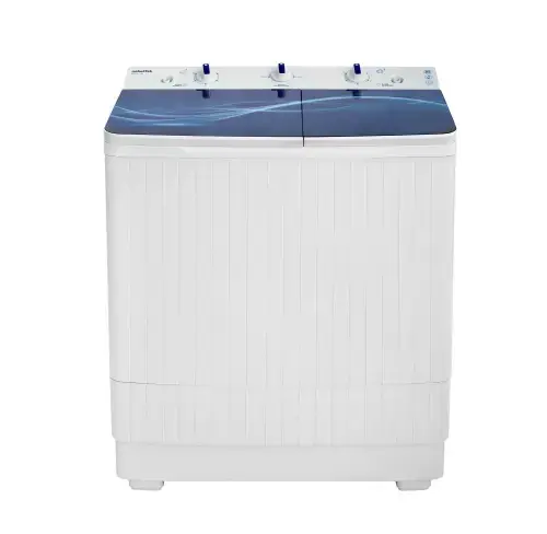 Masina de spalat rufe semi-automata Nobeltek NSWM 5.3B, 5 kg spalare, 2.5 kg stoarecere, 350W spalare, 120W stoarcere, timp spalare 0-15 min, timp stoarcere 0-5 min, evacuare apa uzata: prin cadere libera (Alb/Albastru)