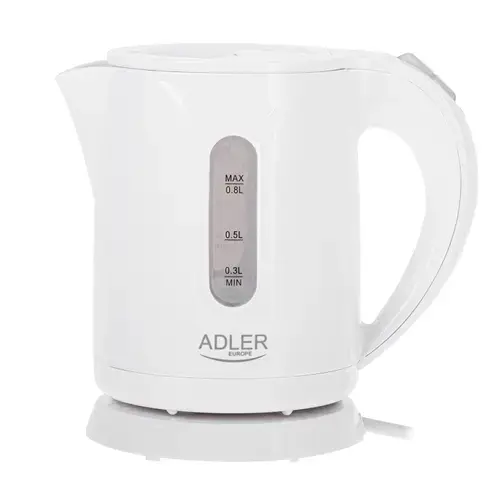 Fierbator de apa Adler AD 1371W, 0.8 l, 850 W, Baza rotativa, Stocare cablu (Alb)