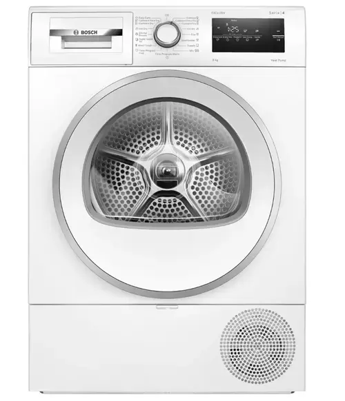 Uscator de rufe Bosch WTH85293BY Seria 4, 8 kg, Clasa D, Condensare si Pompa de caldura, AutoDry, Uscare rapida 40 min (Alb)