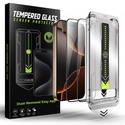 Folie de protectie Ecran Techsuit TitanGlass pentru Apple iPhone 17 / 16 Pro, Sticla Securizata, Full Glue, Set 2 bucati