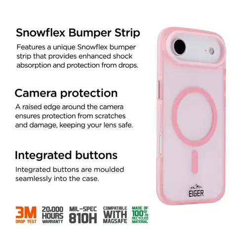 Husa Protectie Spate Eiger EGCA00917 Blizzard Magsafe GRS pentru Apple iPhone Air (Roz)