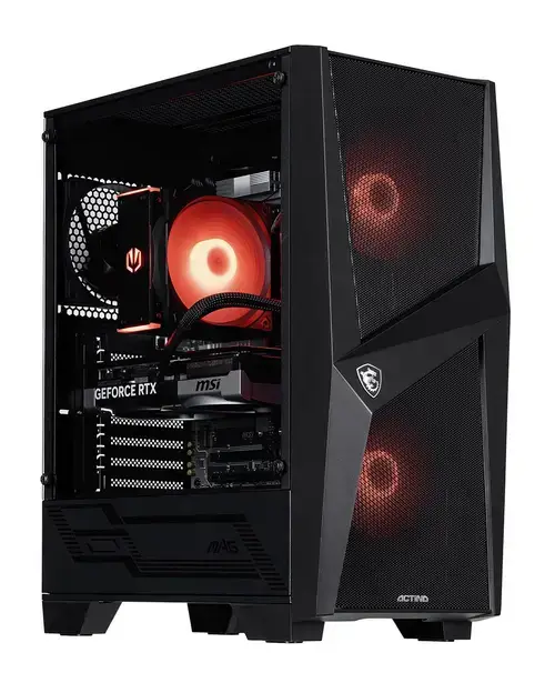 Calculator Sistem PC Gaming Actina KOMACNGIP0394 Midi Tower Powered by MSI, Procesor AMD Ryzen™ 5 8400F, 6 cores, 4.2GHz up to 4.7GHz, 16MB, 32GB DDR5, 1TB SSD, NVIDIA GeForce RTX 5060 8GB GDDR7, Wi-Fi, Bluetooth, No OS (Negru)