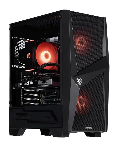Calculator Sistem PC Gaming Actina KOMACNGIP0394 Midi Tower Powered by MSI, Procesor AMD Ryzen™ 5 8400F, 6 cores, 4.2GHz up to 4.7GHz, 16MB, 32GB DDR5, 1TB SSD, NVIDIA GeForce RTX 5060 8GB GDDR7, Wi-Fi, Bluetooth, No OS (Negru)